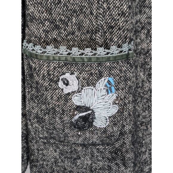 Chaber Wool Mulberry Silk Embroidered Tweed Longline Coat Gray Blue Size S - Picture 4 of 12